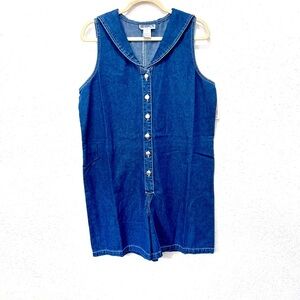 Denim Sleeveless‎ collared button down romper Large